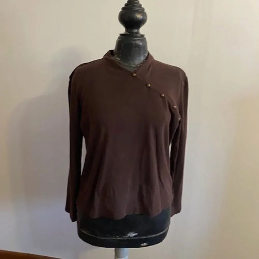 Lauren Ralph Lauren Brown top with buttons, size L